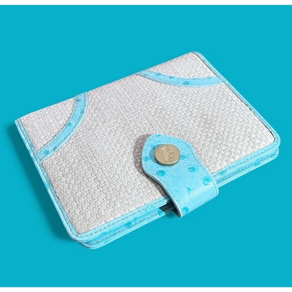 Elaine Turner Turquoise Ostrich Embossed Card Holder Organizer Wallet Booklet - Picture 1 of 13